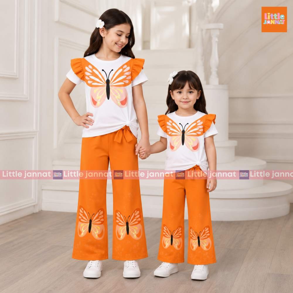 Cotton Summer Set -204- Butterfly Whitish Orange